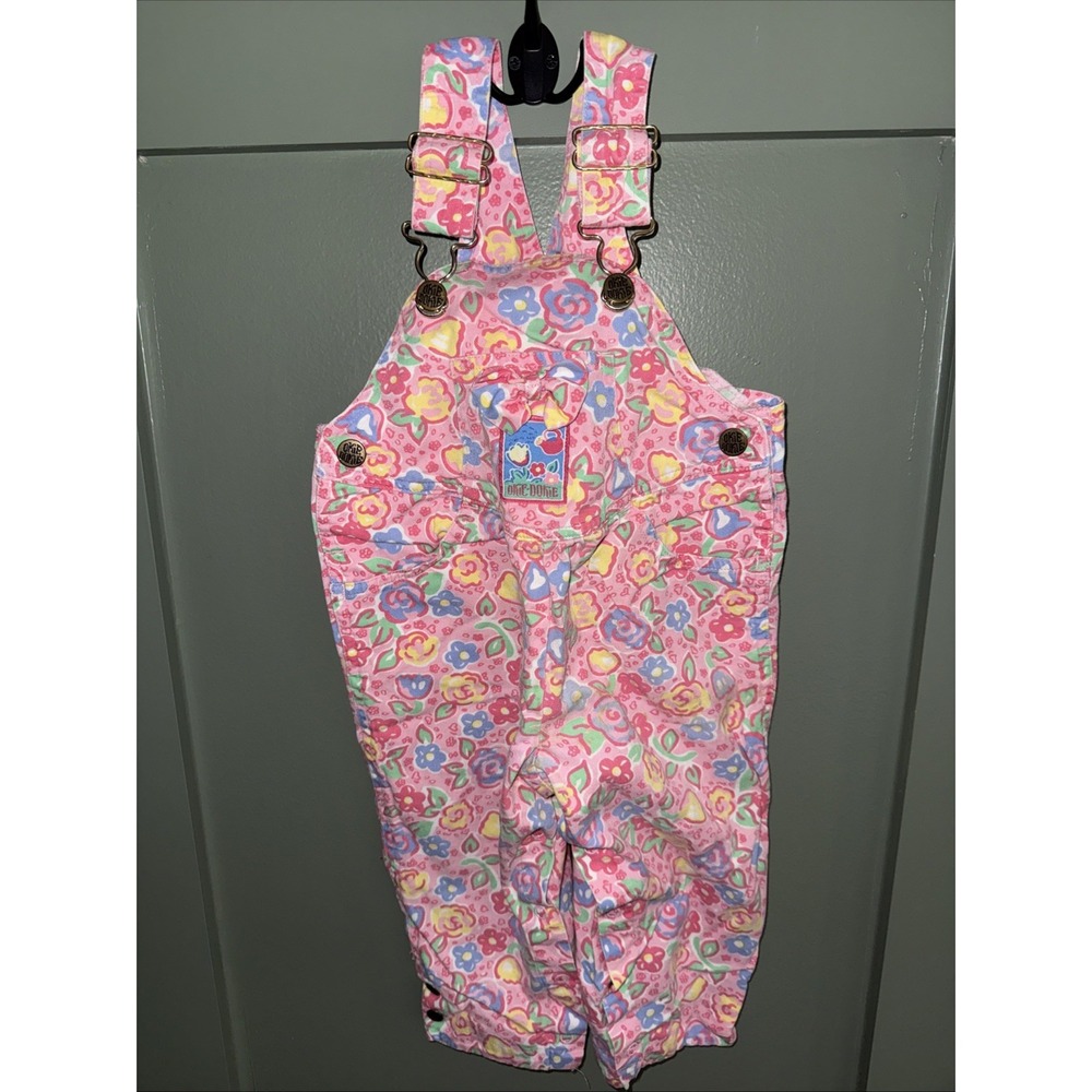 Vintage 90's Okie-Dokie Pink Floral Overalls Toddler Girls Size 3T 100% Cotton